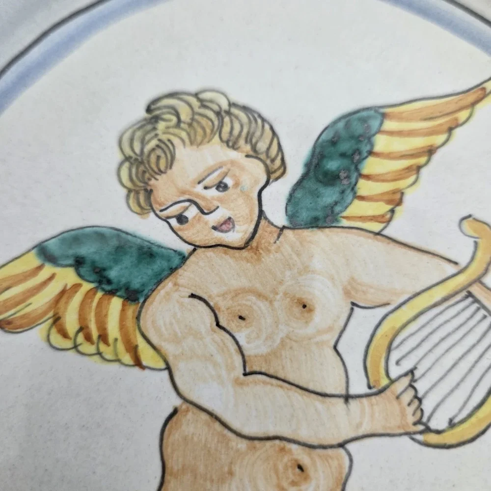 Pair Of Vintage Ceramiche d'Arte Sambuco Cherub Handpainted Ceramic Wall Plaques